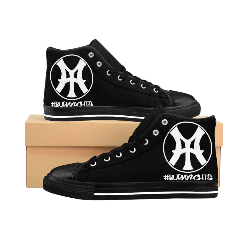 Burn Yachts Classic Logo -  Men's High-top Canvas Sneakers in Black/White