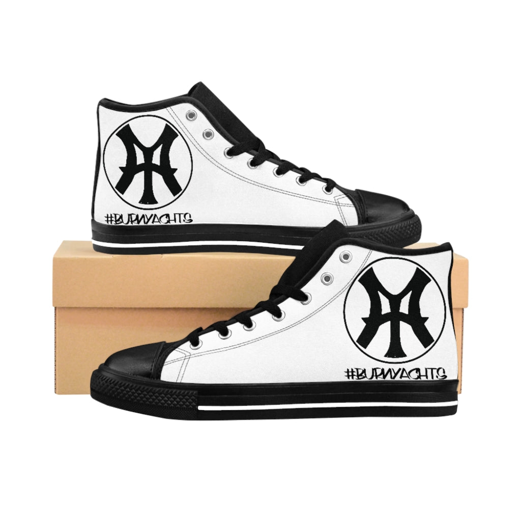 Burn Yachts Classic Logo -  Men's High-top Canvas Sneakers in White/Black